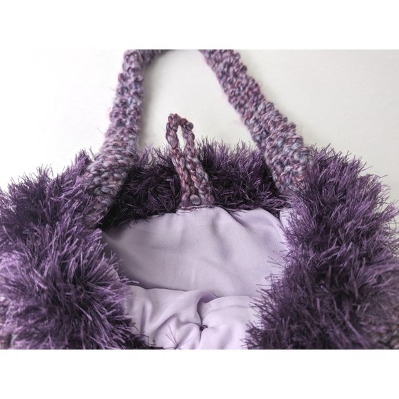 Vintage Crochet Knitted Purple Shoulder Bag Buttoned Single Strap Handmade - Picture 4 of 8